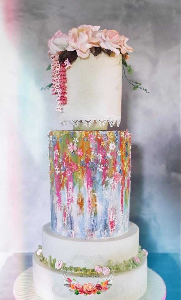 Hand-painted watercolour wedding cake